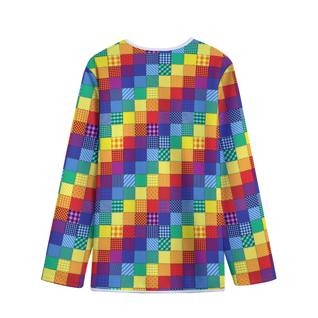 Rainbow Patchwork Pattern Print Long Sleeve Short Coat