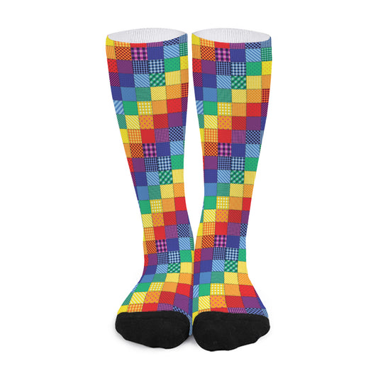 Rainbow Patchwork Pattern Print Long Socks