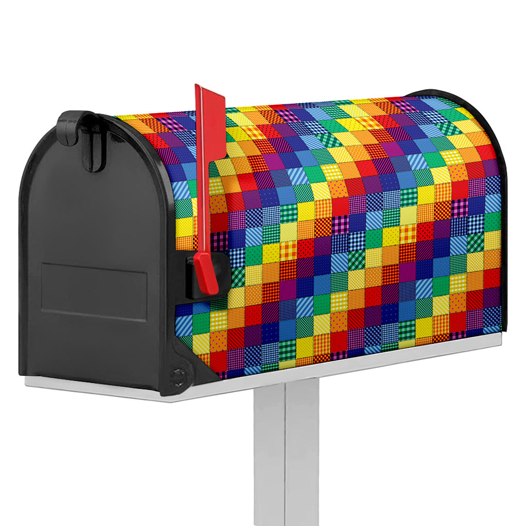Rainbow Patchwork Pattern Print Mailbox Cover