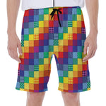 Rainbow Patchwork Pattern Print Men's Beach Shorts
