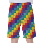 Rainbow Patchwork Pattern Print Men's Beach Shorts