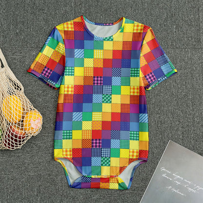 Rainbow Patchwork Pattern Print Men's Bodysuit