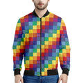 Rainbow Patchwork Pattern Print Men's Bomber Jacket