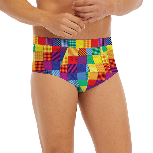 Rainbow Patchwork Pattern Print Men's Briefs