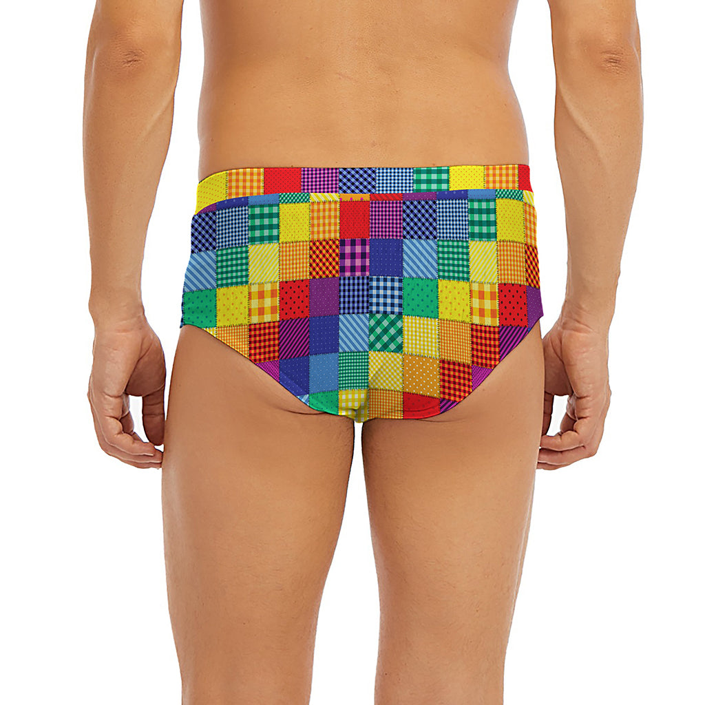 Rainbow Patchwork Pattern Print Men's Briefs