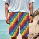 Rainbow Patchwork Pattern Print Men's Cargo Shorts