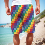 Rainbow Patchwork Pattern Print Men's Cargo Shorts