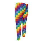 Rainbow Patchwork Pattern Print Men's Compression Pants