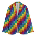 Rainbow Patchwork Pattern Print Men's Cotton Blazer
