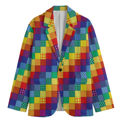 Rainbow Patchwork Pattern Print Men's Cotton Blazer