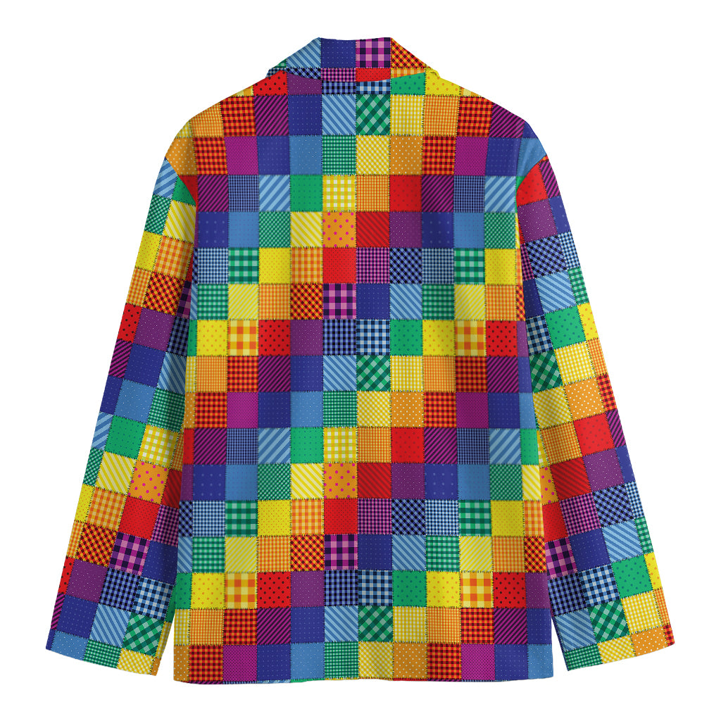 Rainbow Patchwork Pattern Print Men's Cotton Blazer