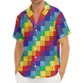 Rainbow Patchwork Pattern Print Men's Deep V-Neck Shirt