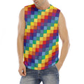 Rainbow Patchwork Pattern Print Men's Fitness Tank Top