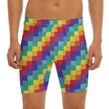 Rainbow Patchwork Pattern Print Men's Long Boxer Briefs