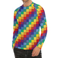 Rainbow Patchwork Pattern Print Men's Long Sleeve Rash Guard