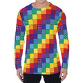 Rainbow Patchwork Pattern Print Men's Long Sleeve T-Shirt