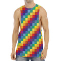Rainbow Patchwork Pattern Print Men's Muscle Tank Top
