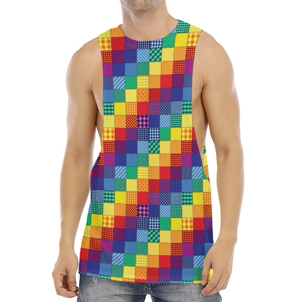Rainbow Patchwork Pattern Print Men's Muscle Tank Top
