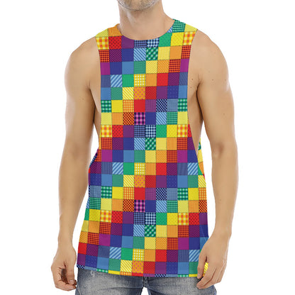 Rainbow Patchwork Pattern Print Men's Muscle Tank Top