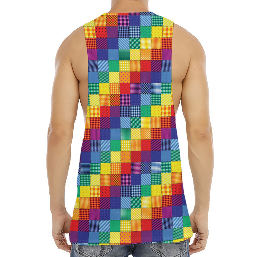 Rainbow Patchwork Pattern Print Men's Muscle Tank Top