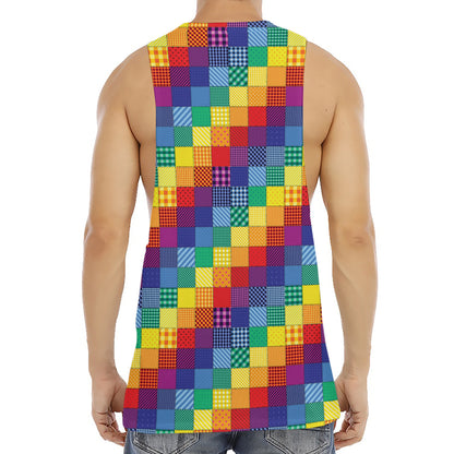 Rainbow Patchwork Pattern Print Men's Muscle Tank Top