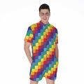 Rainbow Patchwork Pattern Print Men's Romper