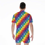 Rainbow Patchwork Pattern Print Men's Rompers