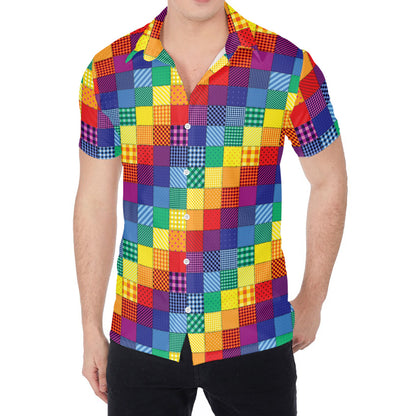 Rainbow Patchwork Pattern Print Men's Shirt