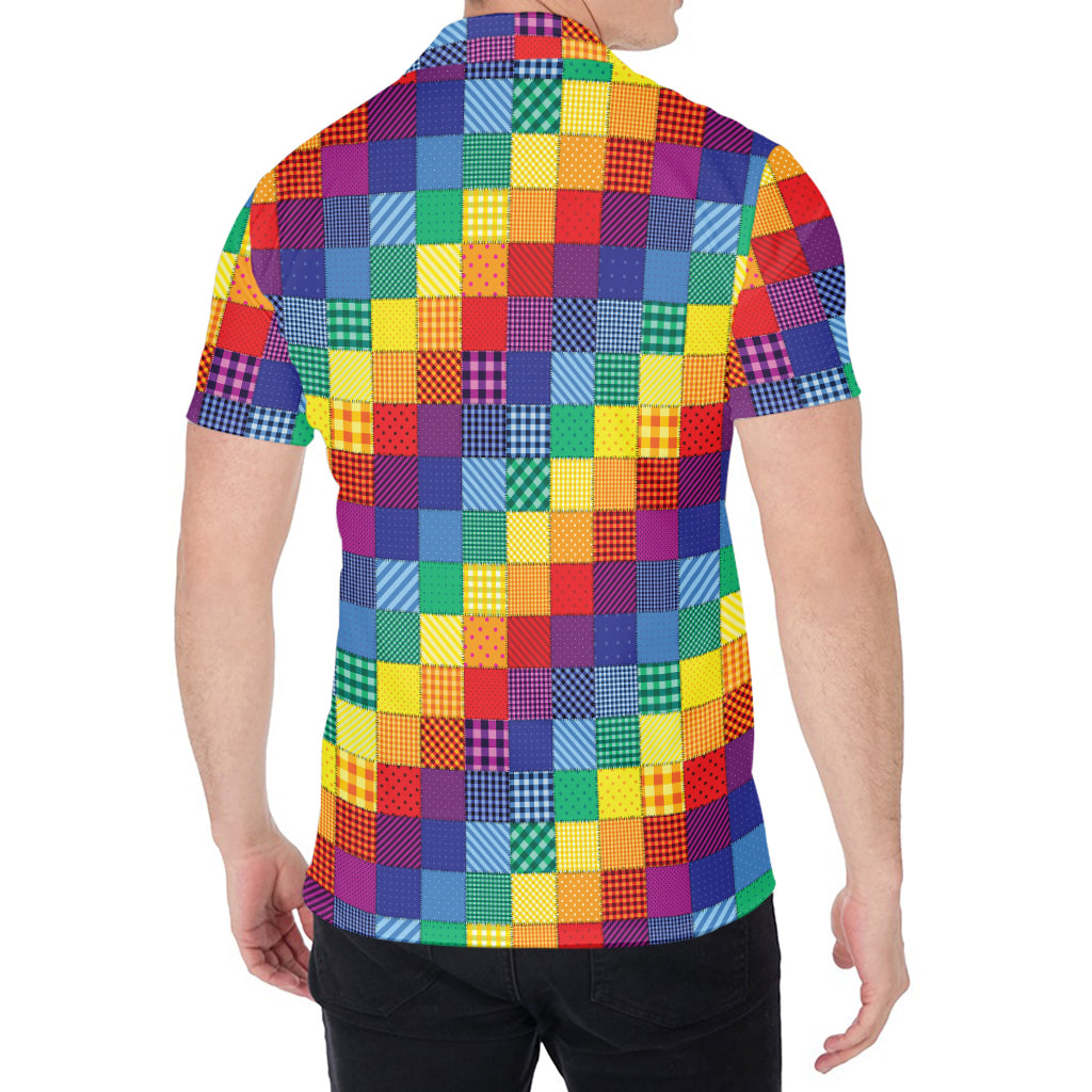 Rainbow Patchwork Pattern Print Men's Shirt