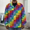 Rainbow Patchwork Pattern Print Men's Shirt Jacket