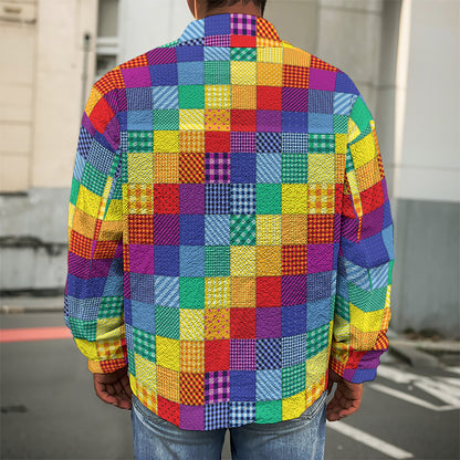Rainbow Patchwork Pattern Print Men's Shirt Jacket