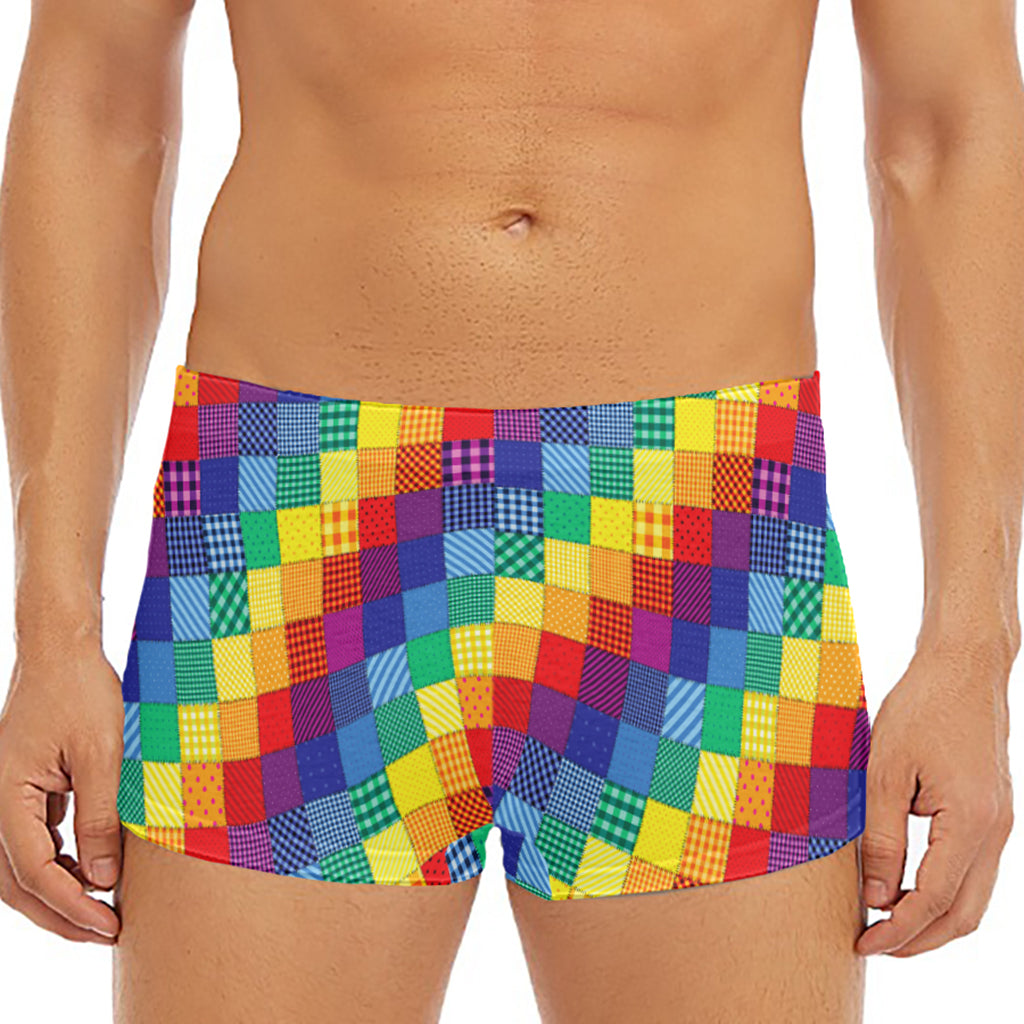 Rainbow Patchwork Pattern Print Men's Short Boxer Briefs