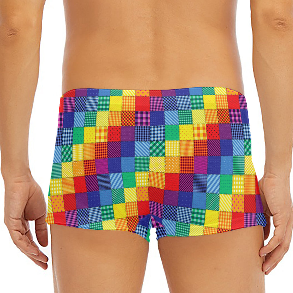 Rainbow Patchwork Pattern Print Men's Short Boxer Briefs