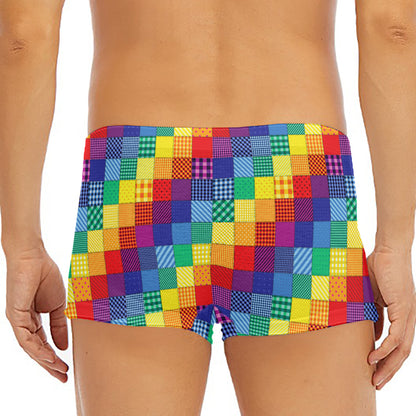 Rainbow Patchwork Pattern Print Men's Short Boxer Briefs
