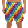 Rainbow Patchwork Pattern Print Men's Split Running Shorts