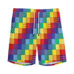 Rainbow Patchwork Pattern Print Men's Sports Shorts