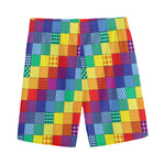 Rainbow Patchwork Pattern Print Men's Sports Shorts