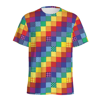 Rainbow Patchwork Pattern Print Men's Sports T-Shirt