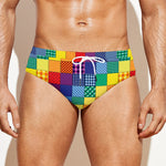 Rainbow Patchwork Pattern Print Men's Swim Briefs