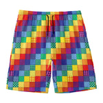 Rainbow Patchwork Pattern Print Men's Swim Trunks