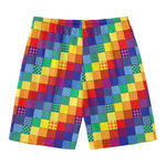 Rainbow Patchwork Pattern Print Men's Swim Trunks