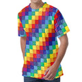 Rainbow Patchwork Pattern Print Men's Velvet T-Shirt