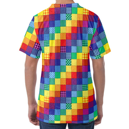 Rainbow Patchwork Pattern Print Men's Velvet T-Shirt