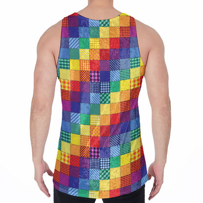 Rainbow Patchwork Pattern Print Men's Velvet Tank Top