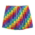 Rainbow Patchwork Pattern Print Mesh Shorts