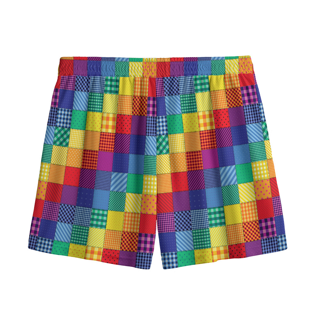 Rainbow Patchwork Pattern Print Mesh Shorts