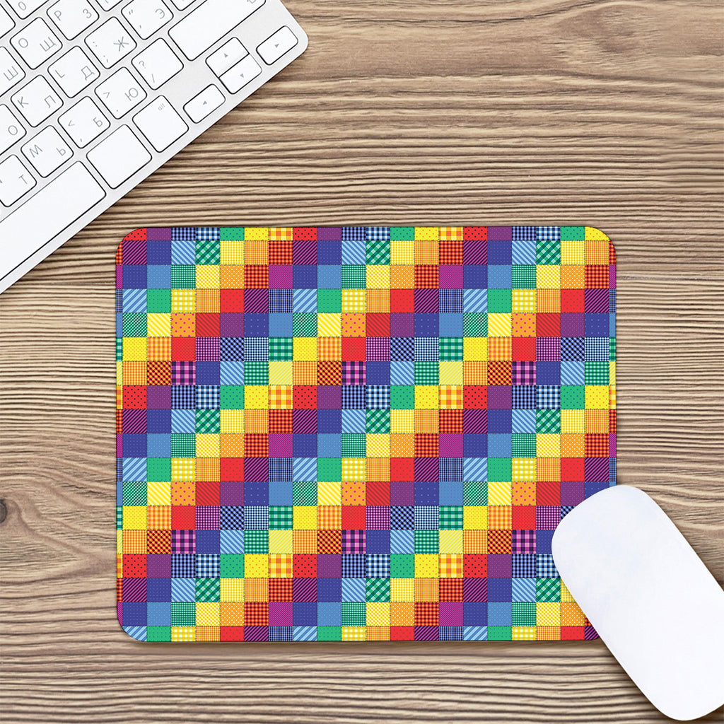 Rainbow Patchwork Pattern Print Mouse Pad