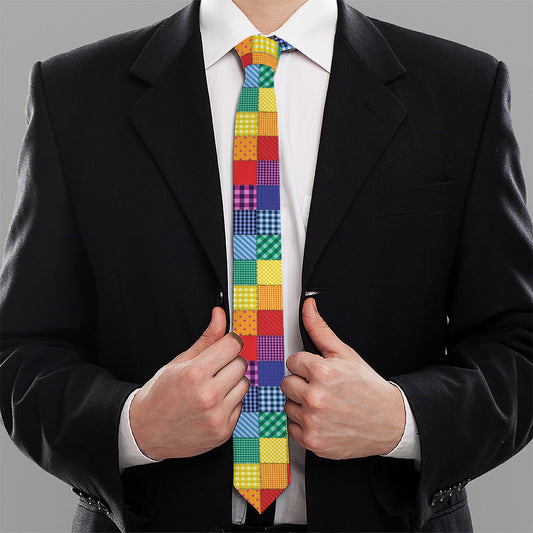 Rainbow Patchwork Pattern Print Necktie