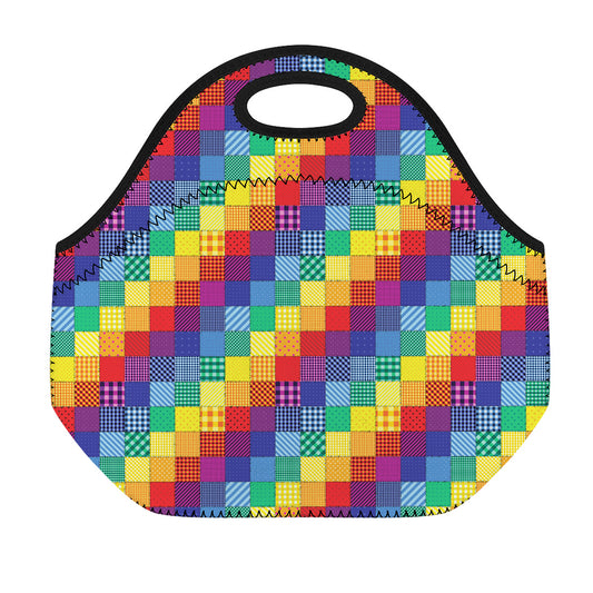 Rainbow Patchwork Pattern Print Neoprene Lunch Bag