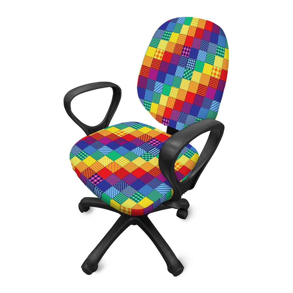 Rainbow Patchwork Pattern Print Office Chair Cover